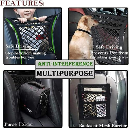 Dog Car Net Barrier with Mesh Organizer