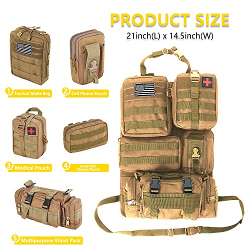 Universal Tactical Car Seat Back Organizer Bag Tactical Molle Vehicle Organizers Panel Vehicle Protector Organizers with 5 Detachable Pouches for Car Truck Ford Jeep
