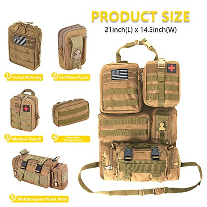 Universal Tactical Car Seat Back Organizer Bag Tactical Molle Vehicle Organizers Panel Vehicle Protector Organizers with 5 Detachable Pouches for Car Truck Ford Jeep