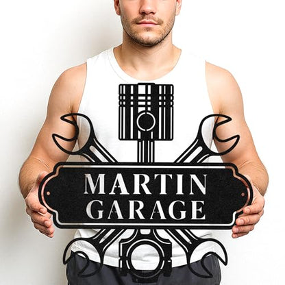 Custom Garage Workshop Metal Sign Personalized Tool Name Wall Art for Car Truck Mechanic Shop Decor Durable Steel Sign for Dad Husband Men’s Auto Workspace or Fence