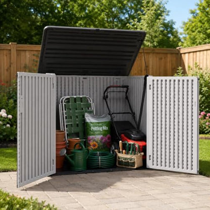 Outdoor Storage Cabinet 38 Cu.Ft Horizontal Resin Storage Shed