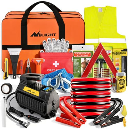 Car Roadside Emergency Kit with Jumper Cables Air Compressor