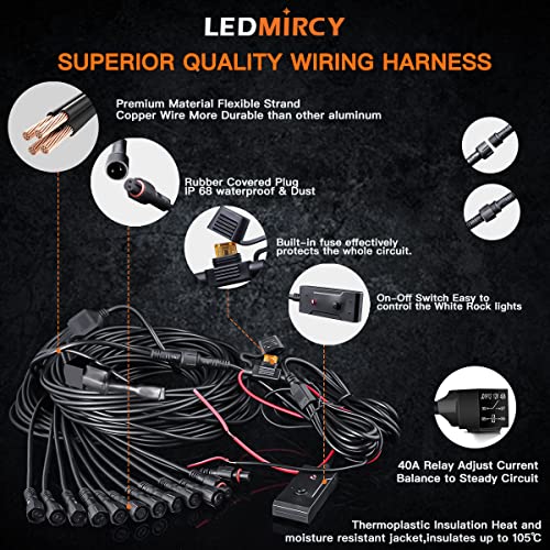 Rock Lights LEDMIRCY R3 White Rock Lights Wire Harness Kit for Trucks (12 Count)