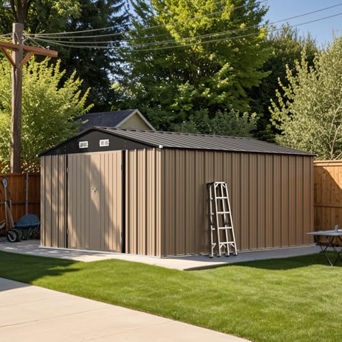 10 x 12 FT Metal Storage Shed for Outdoor with Floor Frame