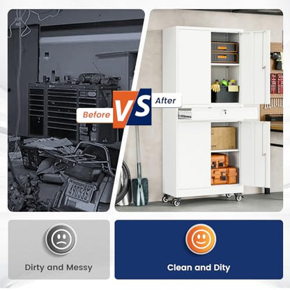 Metal Garage Storage Cabinet with Locking Doors and Adjustable Shelves