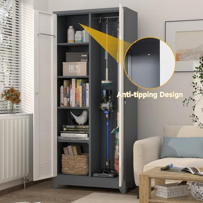 72'' Metal Utility Storage Cabinet with Pegboard & Tool Hanging Bars