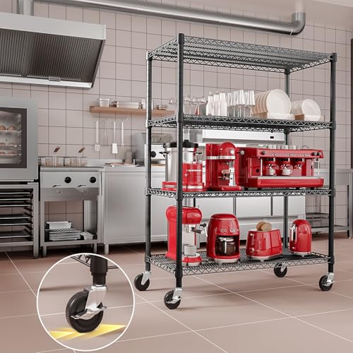 Garage Shelving Wide Storage Shelves 4 Tier Metal Shelves 3200 LBS Heavy Duty Adjustable Utility Shelf Rack Black 23.6" D x 53.1" W x 73.6" H (4 Count)