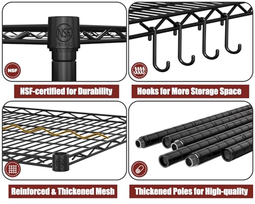 55.5" Wx24 x80 Heavy Duty Metal Wire Storage Shelving with Wheels (5 Count)