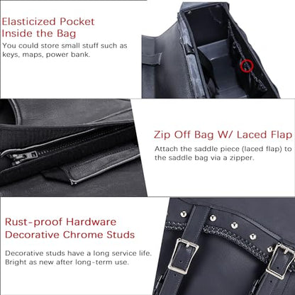Naked Cowhide Leather Motorcycle Saddle Bags Studded Throw Over Saddlebags