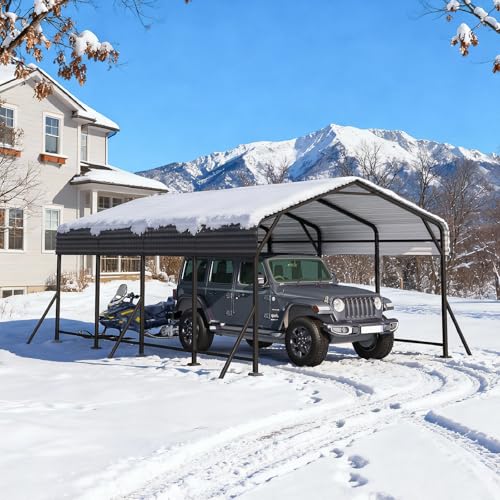 12' x 20' Heavy Duty Metal Carport with Galvanized Steel Roof & Base for All