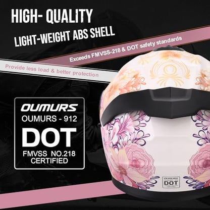 Pink Modular Motorcycle Helmets Full Face Flip up Street Bike Motorcycle Helmet for Unisex Adult Flower Sea