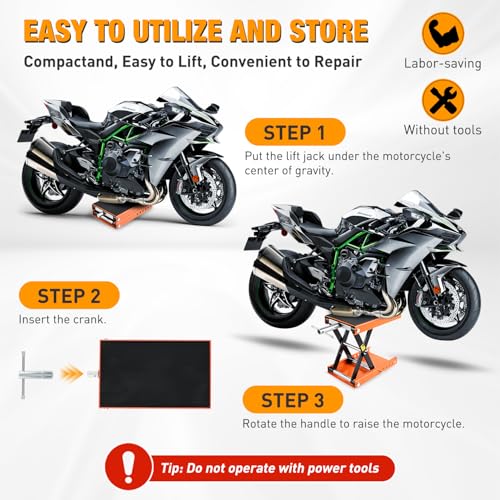 Motorcycle Lift Jack 1100 LBS Scissor Jacks Stand Lift with Wide Deck Safety Pin Handle 3.4"