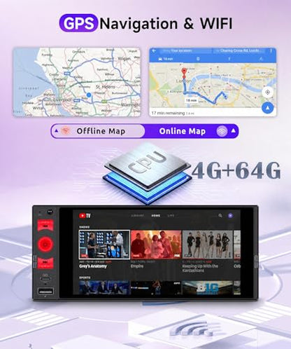4G+64G Android Single Din Car Stereo Wireless Carplay Android Auto