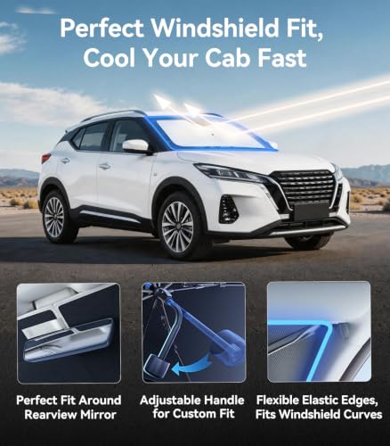 Vinyl Coating Heat Shield] Windshield Sun Shade Umbrella Custom for Nissan Kicks
