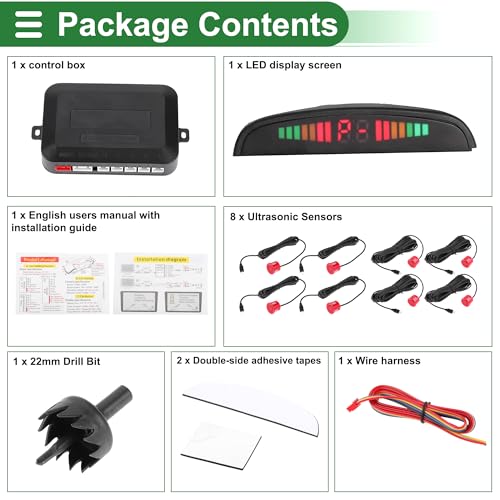 Universal Car Auto Vehicle Reverse Backup Radar System Reverse Parking Sensors Alarm Buzzer Reminder Distance Detection Red 8 Parking Sensors
