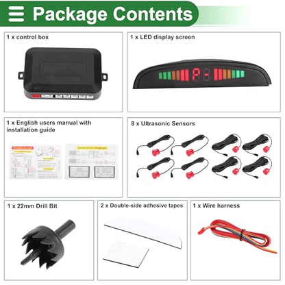 Universal Car Auto Vehicle Reverse Backup Radar System Reverse Parking Sensors Alarm Buzzer Reminder Distance Detection Red 8 Parking Sensors