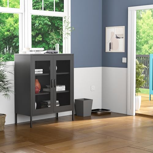 Metal Storage Cabinet with Mesh Doors and Shelves