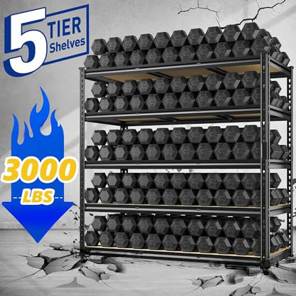 48" W Garage Shelving 3000LBS Storage Shelves 5 Tier Industrial Shelving Adjustable Metal Storage Shelves for Garage (2 Count)