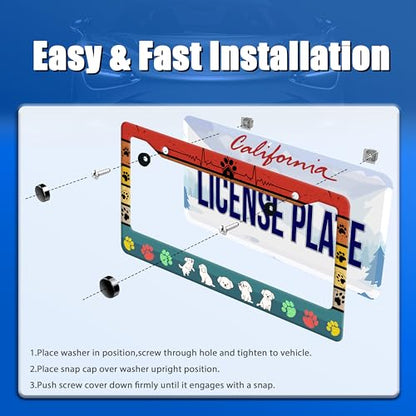Funny Dog License Plate Frame Stainless Steel Car Accessory 6x12 Inch