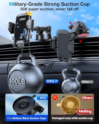 Car Phone Holder【2026 Upgraded 100+LBS Suction & Safety Cert】 Cell Phone Car Mount for Truck Heavy Duty Phone Holder for Dashboard