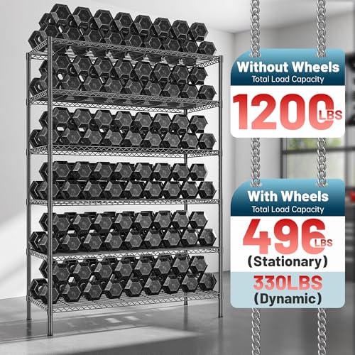Heavy Duty 6 Tier Rolling Storage Shelves with Wheels for Garage
