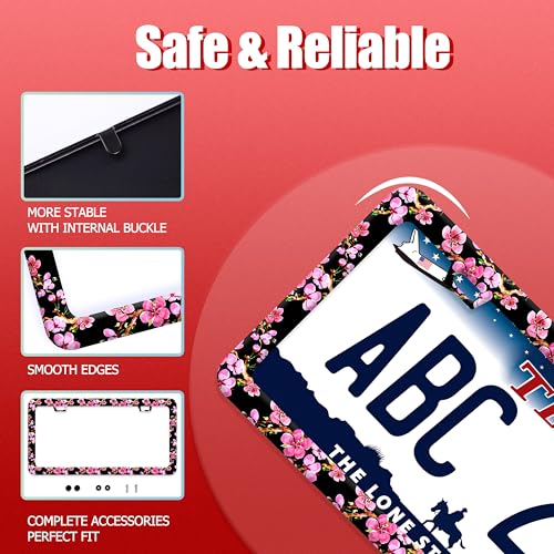 Cherry Blossom Flower Stainless Steel License Plate Frame for US Cars Decor