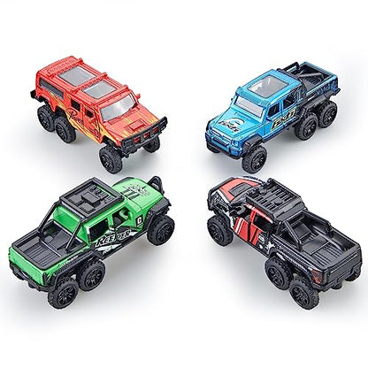 Pick up Trucks Open Door Die Cast Metal Toy Cars Pull Back 4 Pack