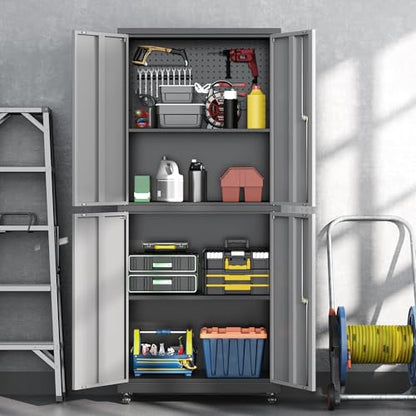 71" H Metal Tool Storage Cabinet with Lock and Wheels