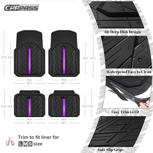 Metal Medium Rubber Floor Mats for Car Heavy Duty Car Mats All Weather (4 Count)