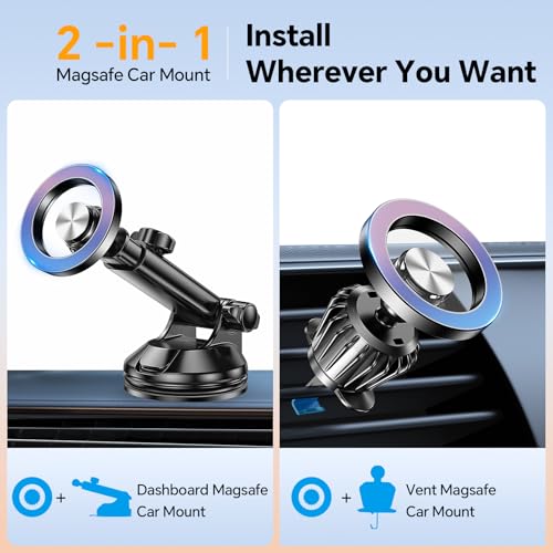 for MagSafe Car Mount【Windshield+Vent+Dash】Magnetic Phone Holder for Car Phone Holder Mount Cell Phone Holders for Your Car Accessories Suction Phone Mount for Car Truck Stand for iPhone 17 16
