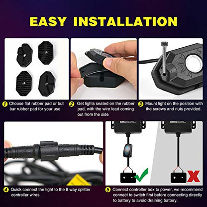 RGB LED Rock Lights Kit (4 Count)