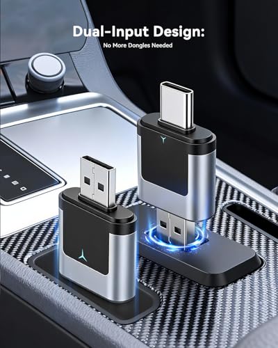 2-in-1 Wireless CarPlay Adapter USB C, Dual-Band WiFi (2.4/5GHz), BT 5.0, Wireless Android Auto Dongle, Native Dual Interface, Fast Connect for Factory Wired Cars