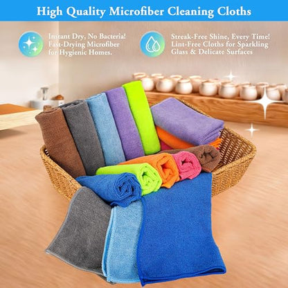 Microfiber Cleaning Cloths 16 Pack 8 Colors 11.5"x11.5" (16 Count)