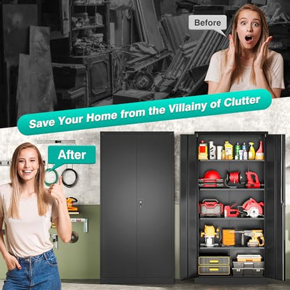Metal Storage Cabinet with 2 Doors and 5 Shelves