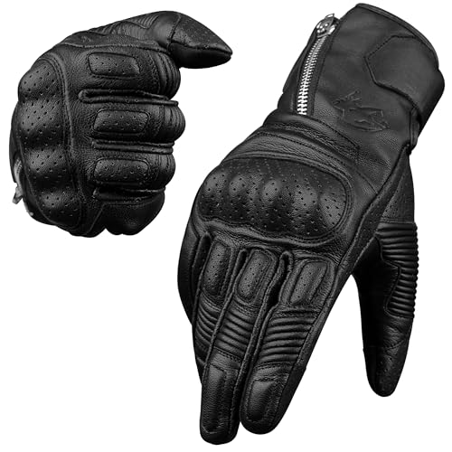 Leather Motorcycle Motorbike Knuckle Protection Powersports Gloves