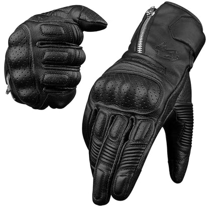 Leather Motorcycle Motorbike Knuckle Protection Powersports Gloves