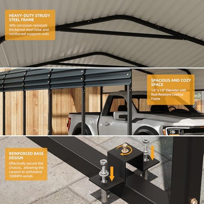 12 x 20 FT Metal Carport with Galvanized Steel Roof