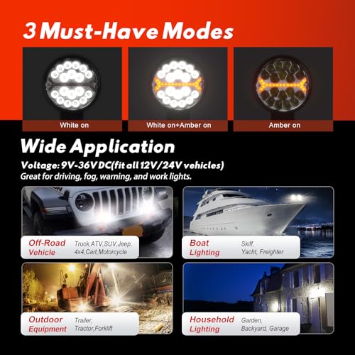 LED Light Pods Bar 4 Inch 30000LM 60W Round Spot Flood Amber White Driving Offroad Fog Work Backup Bumper for Truck Jeep ATV UTV SUV Tractor Motorcycle 4x4 Cart Trailer Boat Waterproof 2PCS