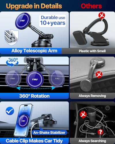 Upgraded Magnetic Phone Holder for Car【Patented & Super Magnet】 for MagSafe Car Mount Dashboard Magnet Phone Holder Windshield Phone Stand for iPhone 17 16 15 14 13 12 Pro Max Samsung