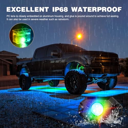 RGB LED Rock Lights Kit 8PCS Bluetooth App Control Multicolor (8 Count)