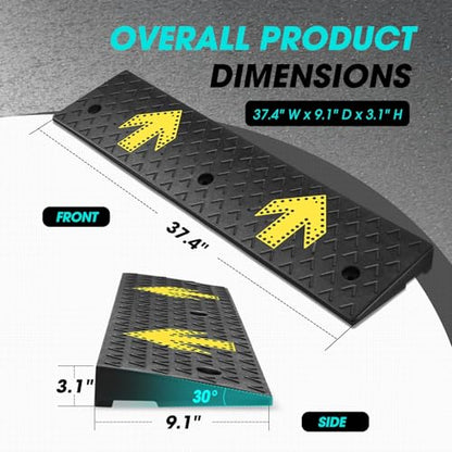 2pcs 3.1" Rise Rubber Arrow Curb Ramp Heavy Duty Loading Driveway Ramp Threshold Ramp 37.4" W x 9.1" D x 3.1" H for Loading Dock (2 Count)