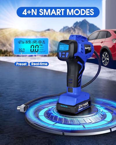 Smart Cordless Tire Inflator Portable Air Compressor Rechargeable 21V Battery Powered 160PSI Handheld Air Pump w