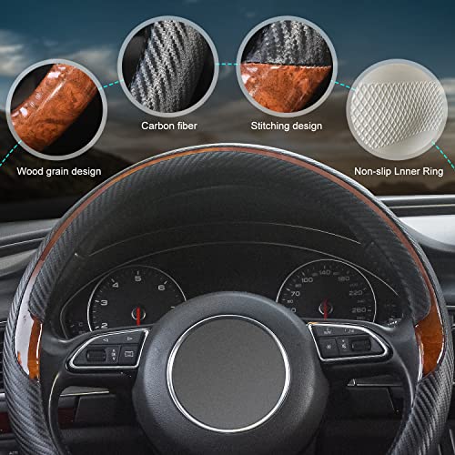 Wood Grain Steering Wheel Cover Black Universal Microfiber Leather