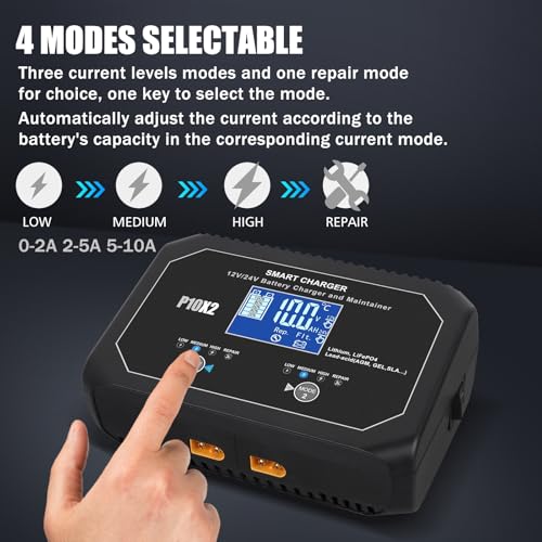 2-Bank(10A/Bank) Car Battery Charger, 12V 24V Lead-Acid, LiFePo4 Chargers