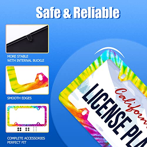 Tie Dye License Plate Frame Stainless Steel Cars Accessory 12.3x6.3 Inch