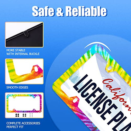 Tie Dye License Plate Frame Stainless Steel Cars Accessory 12.3x6.3 Inch