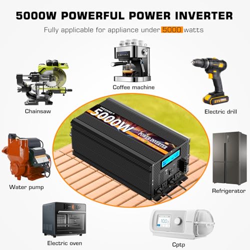 5000 Watt Power Inverter 12V DC to 110V 120V Converter for Family RV Off Grid Solar System Car with Type