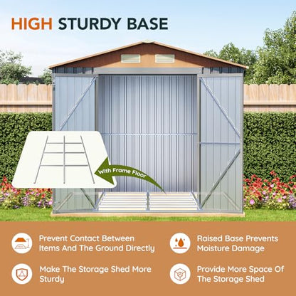 10×8FT Metal Shed & Outdoor Storage Shed with Floor Frame