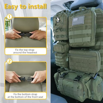 Universal Tactical Seat Back Organizer Vehicle Molle Panel Organizer Storage Bag with 5 Detachable Molle Pouch for All Vehicel Such as Jeep