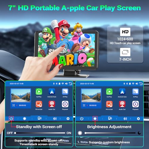 7" Portable Car Screen with Dual Dash Cam